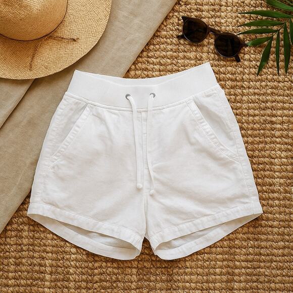 Athleta Linen Creston Midi Shorts White Pull On Mid Rise Athleisure Womens 0 - Picture 1 of 6